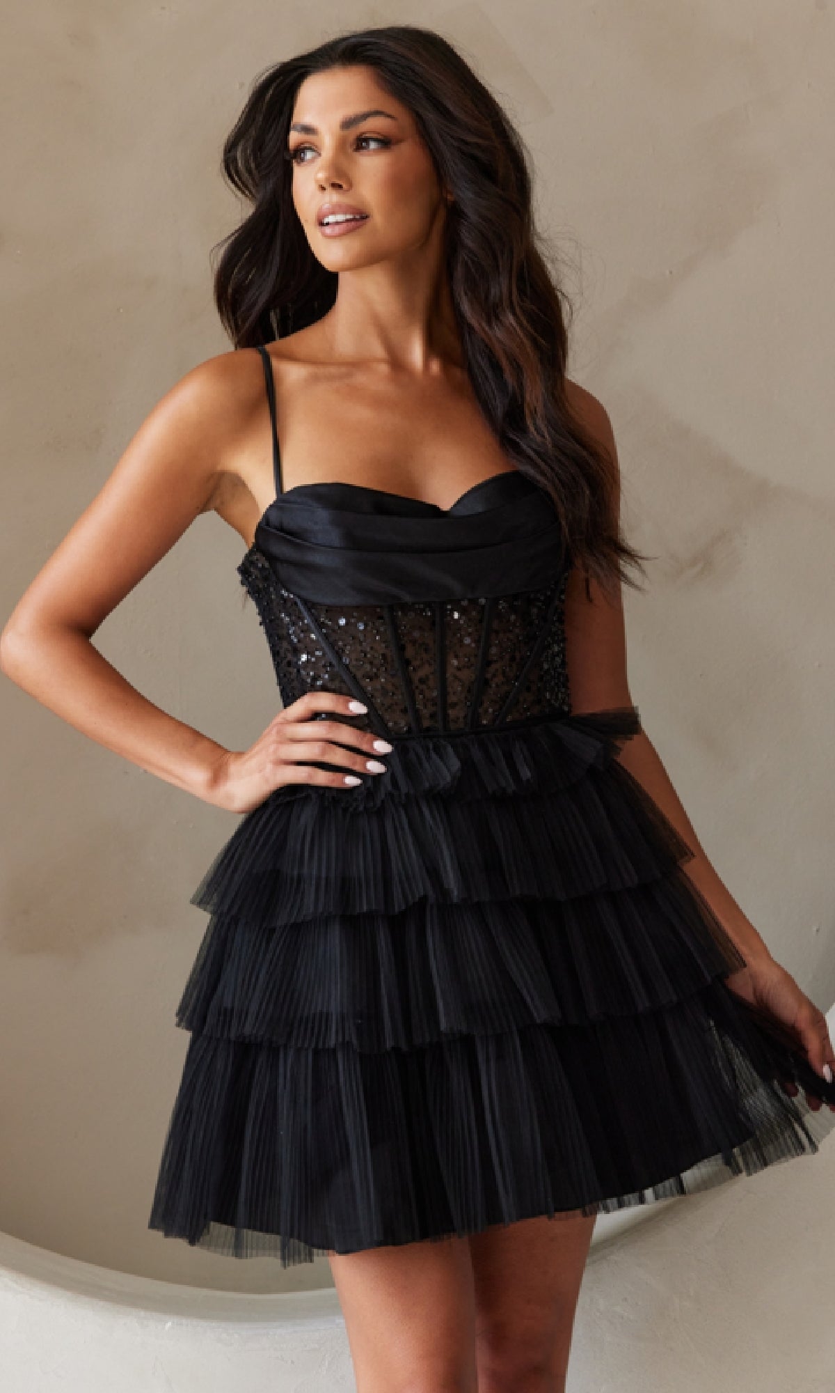 Beaded-Bodice Short Ruffled Hoco Dress BZ9023S - Image 4