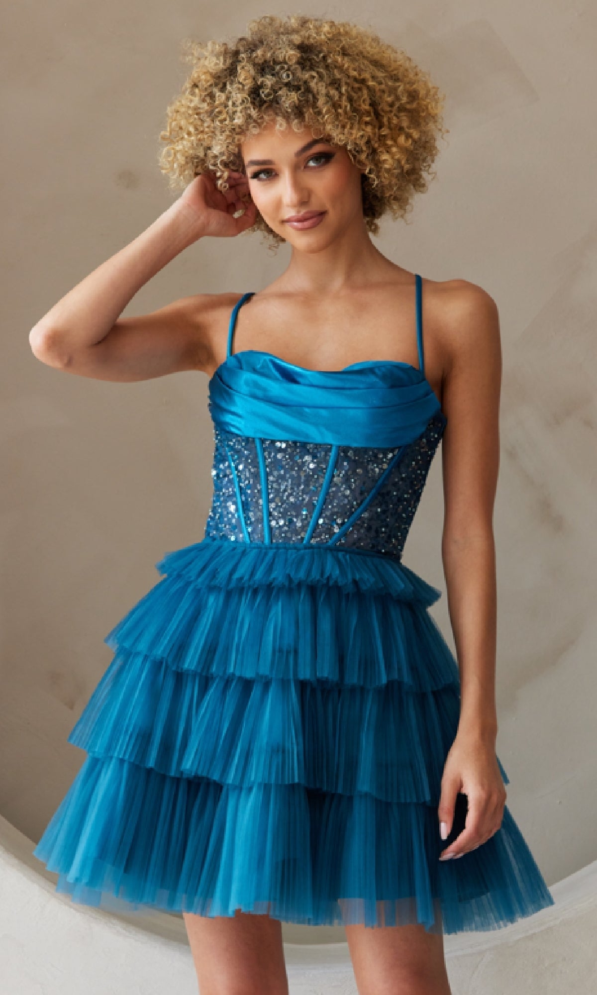 Beaded-Bodice Short Ruffled Hoco Dress BZ9023S - Image 5