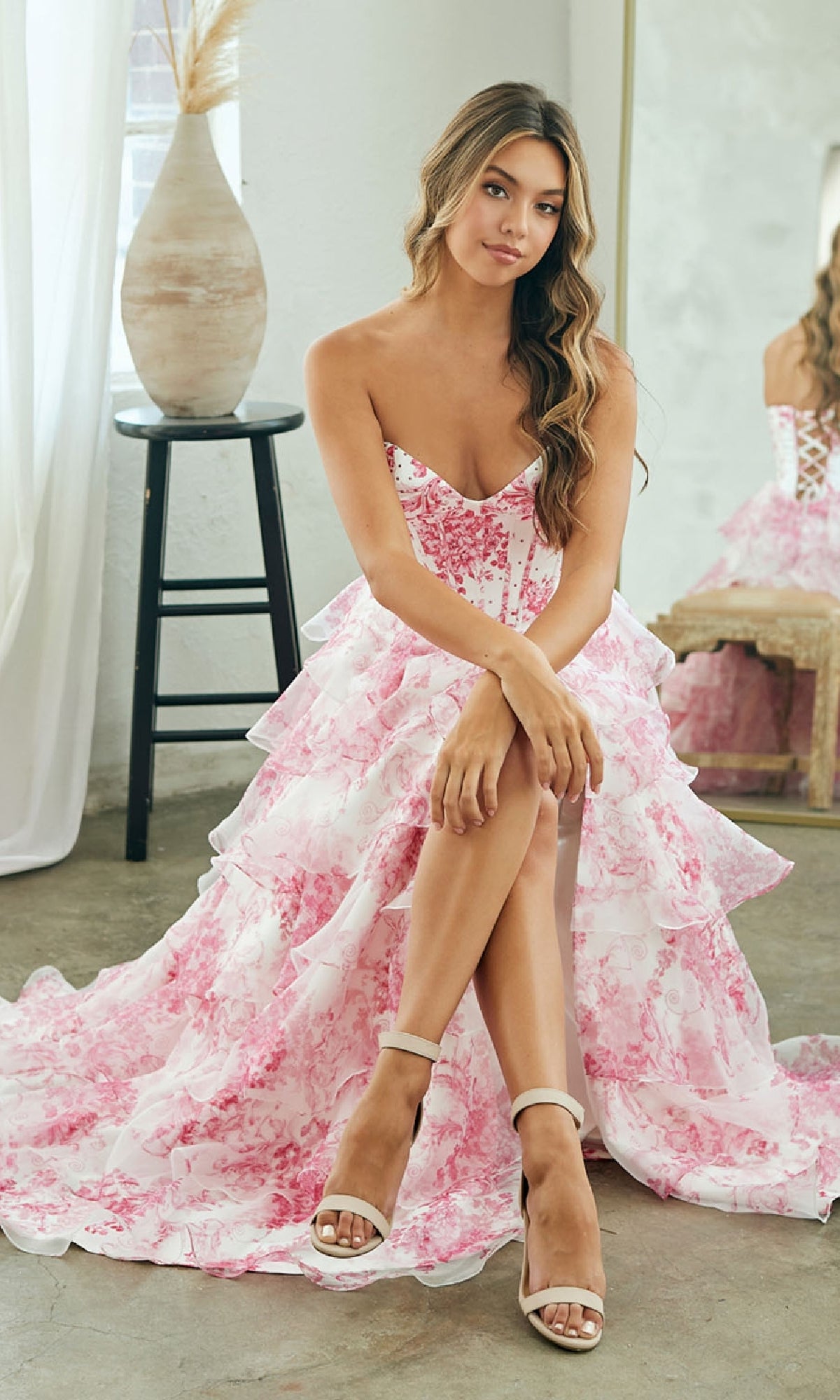 Strapless Print Prom Gown: Amelia Couture 2060