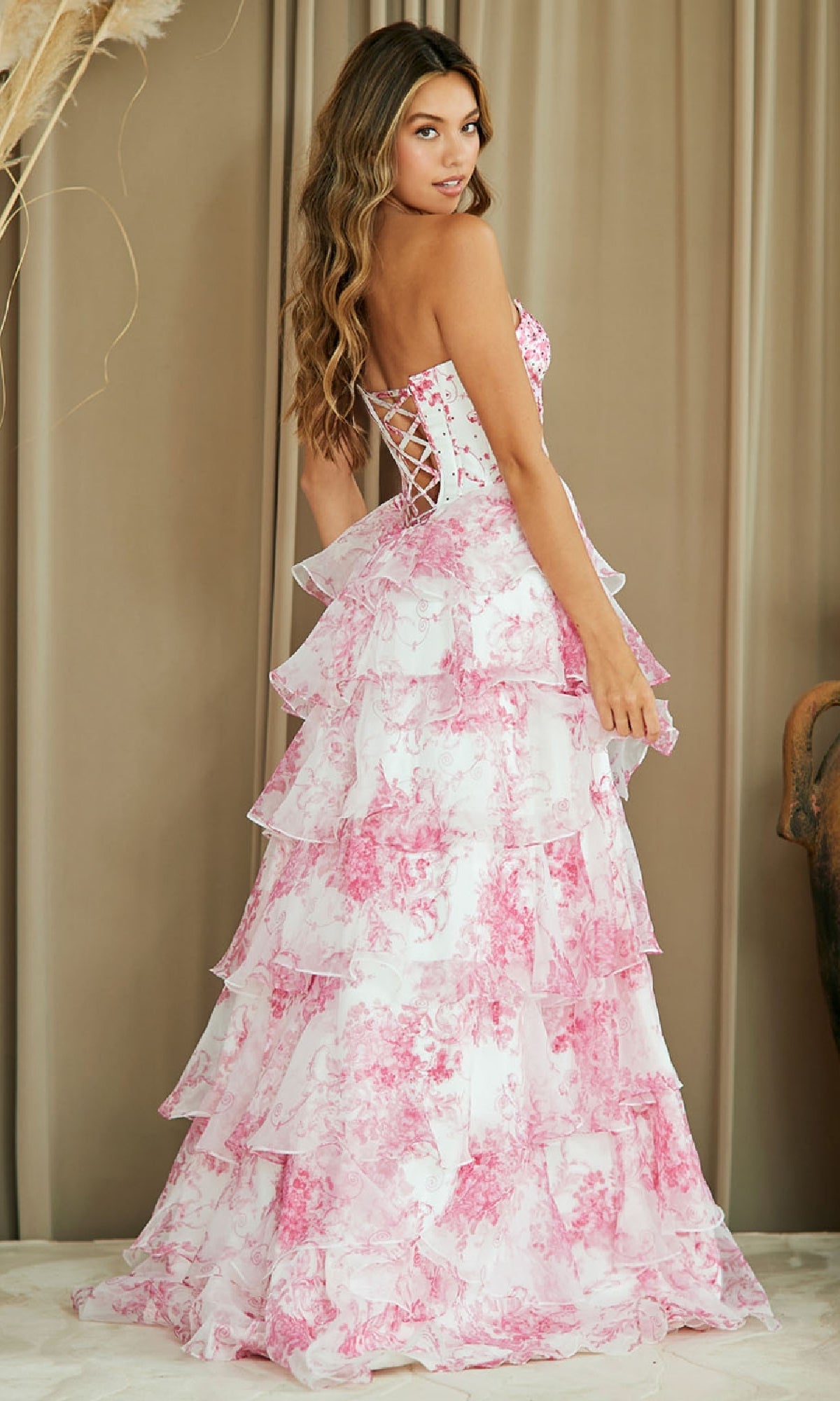 Strapless Print Prom Gown: Amelia Couture 2060 - Image 9