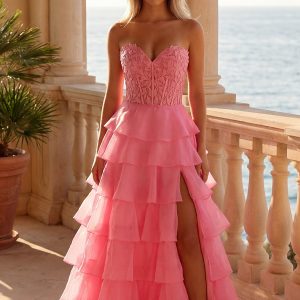 Strapless Long Ruffled Prom Gown: PromGirl 250001