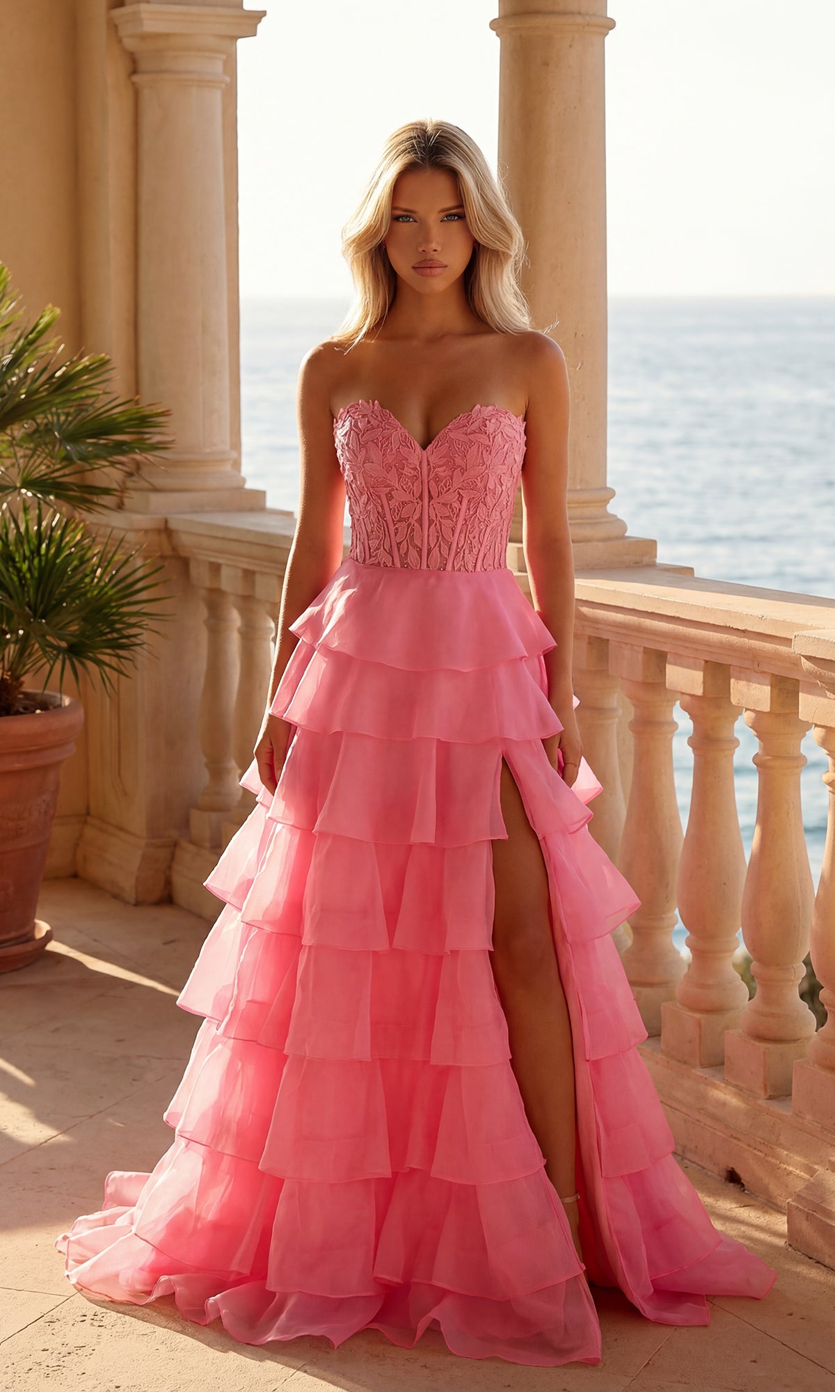 Strapless Long Ruffled Prom Gown: PromGirl 250001
