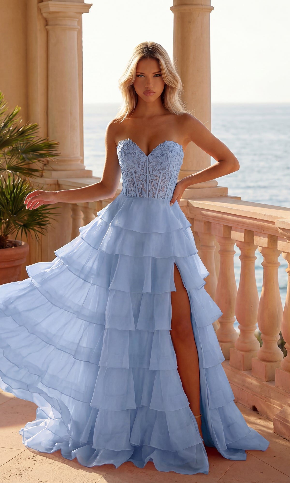 Strapless Long Ruffled Prom Gown: PromGirl 250001 - Image 7