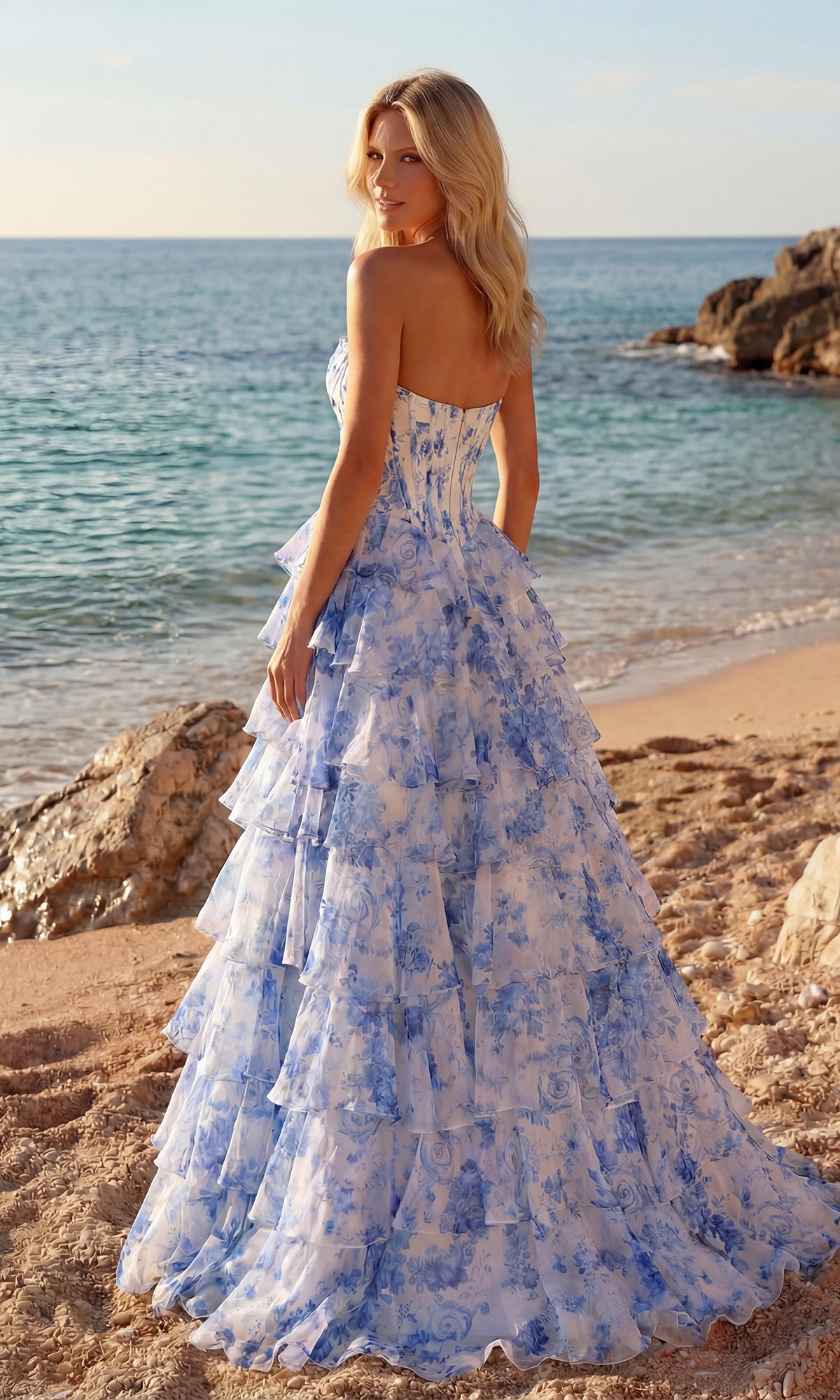 Blue Floral Prom Ball Gown: PromGirl Exclusive 250123 - Image 2