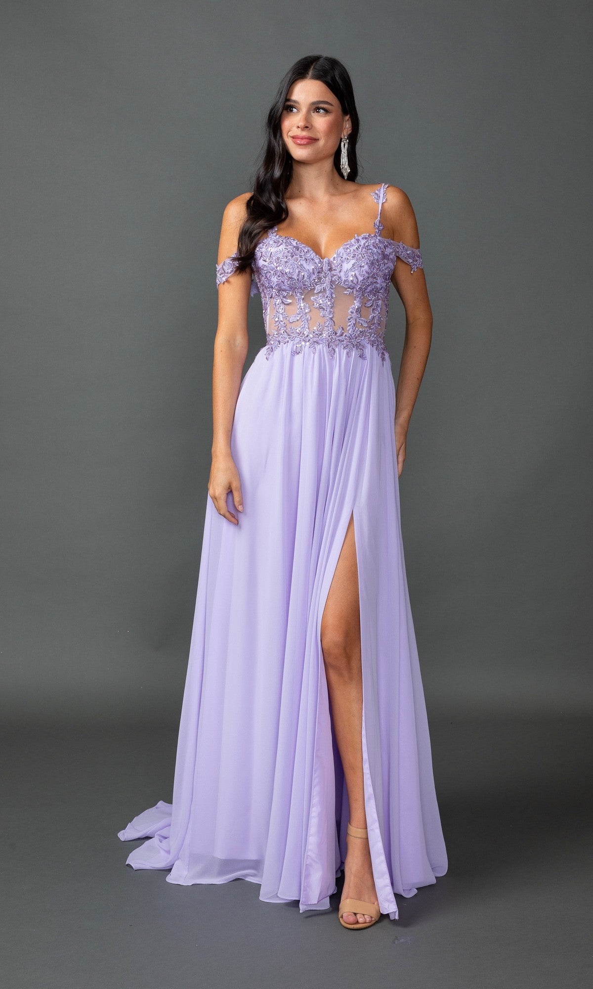 Sheer-Bodice Long Prom Dress: Dancing Queen 4506 - Image 8