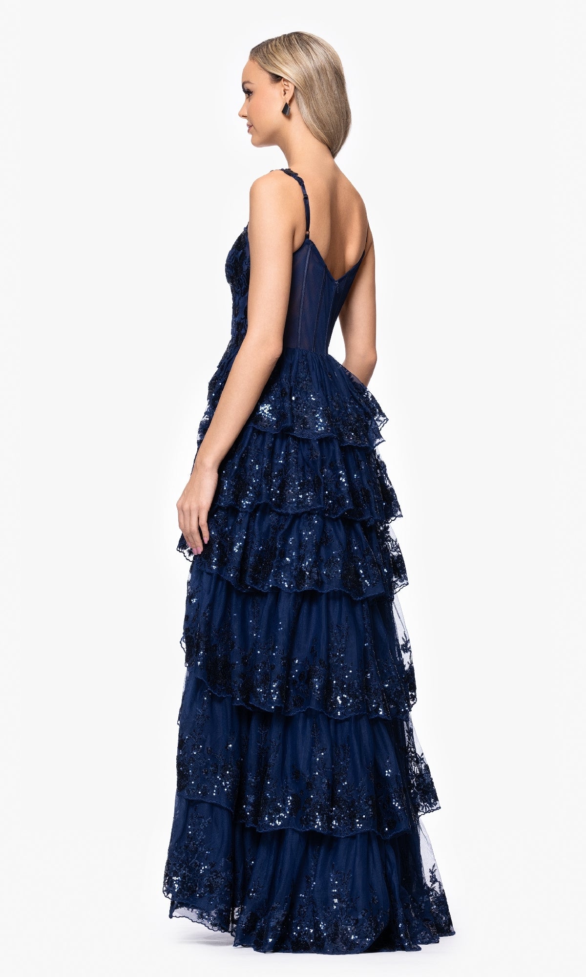 Beaded-Lace Ruffle Prom Gown: Blondie Nites 5394BN - Image 2