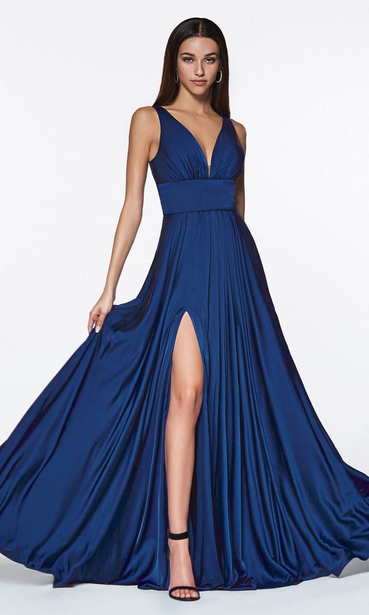 A-Line V-Neck Classic Long Satin Prom Dress CL7469A - Image 5