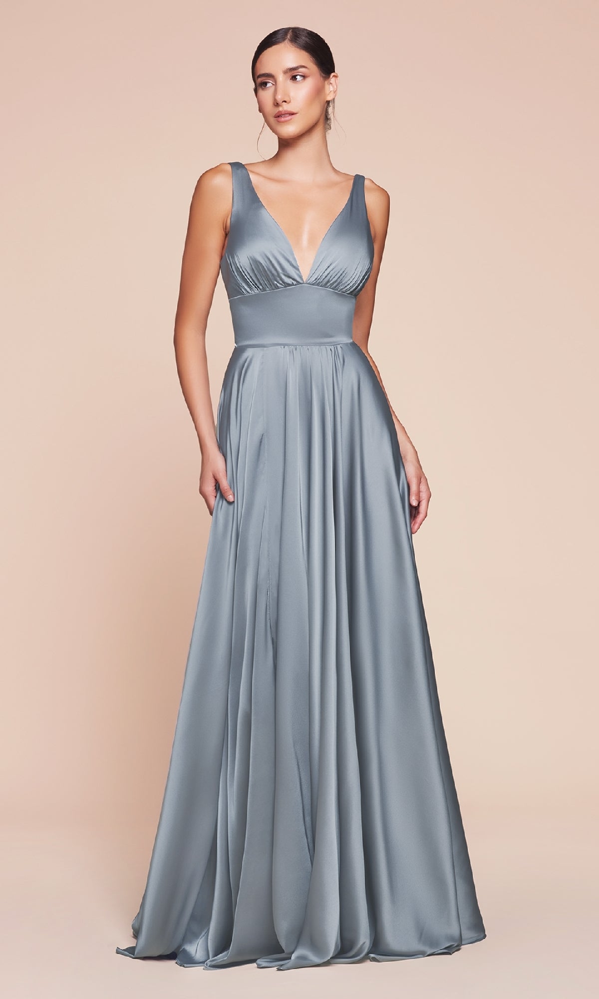 A-Line V-Neck Classic Long Satin Prom Dress CL7469A - Image 12