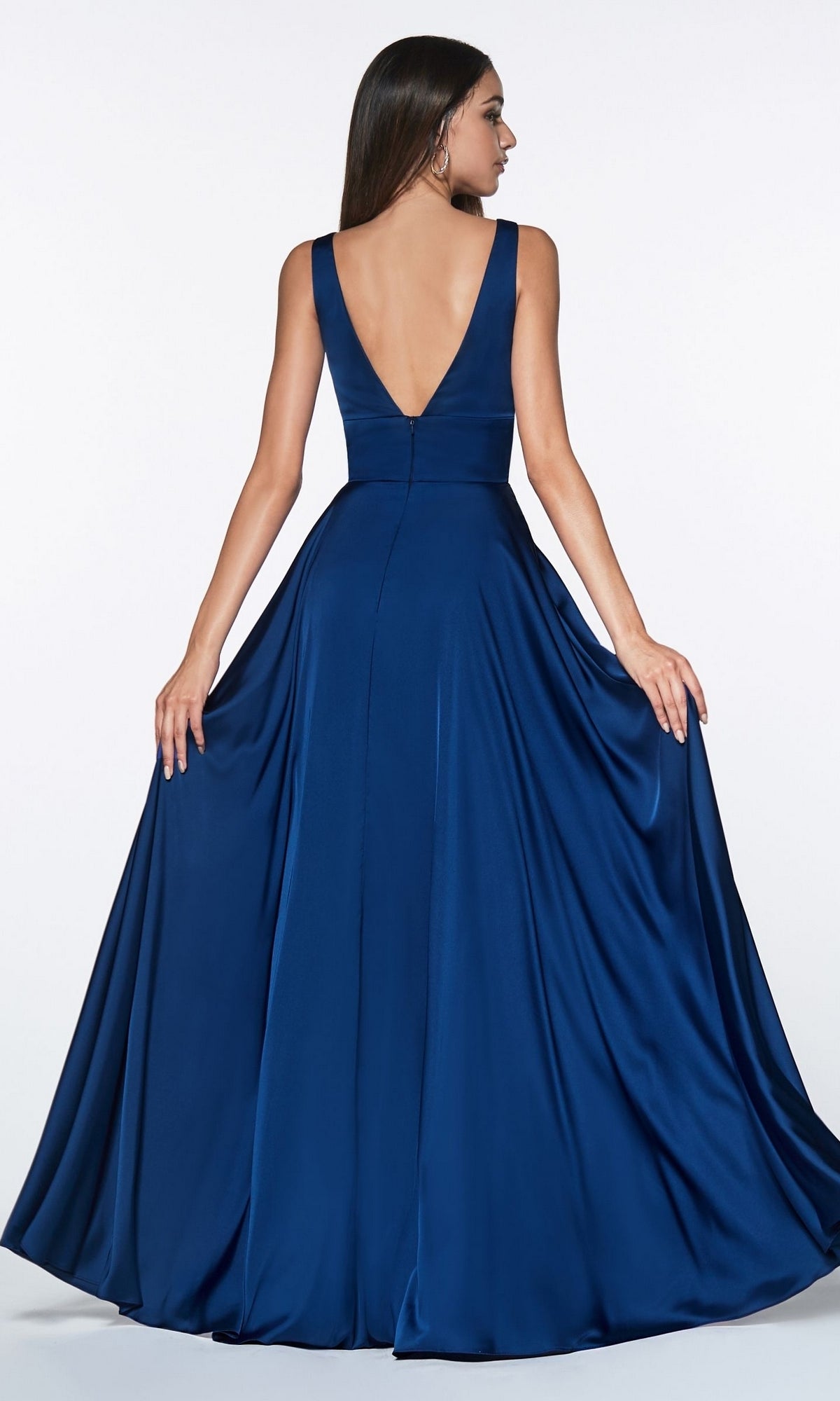 A-Line V-Neck Classic Long Satin Prom Dress CL7469A - Image 2