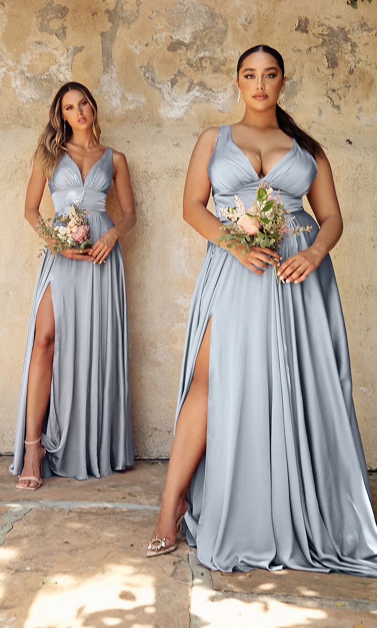 A-Line V-Neck Classic Long Satin Prom Dress CL7469A - Image 4