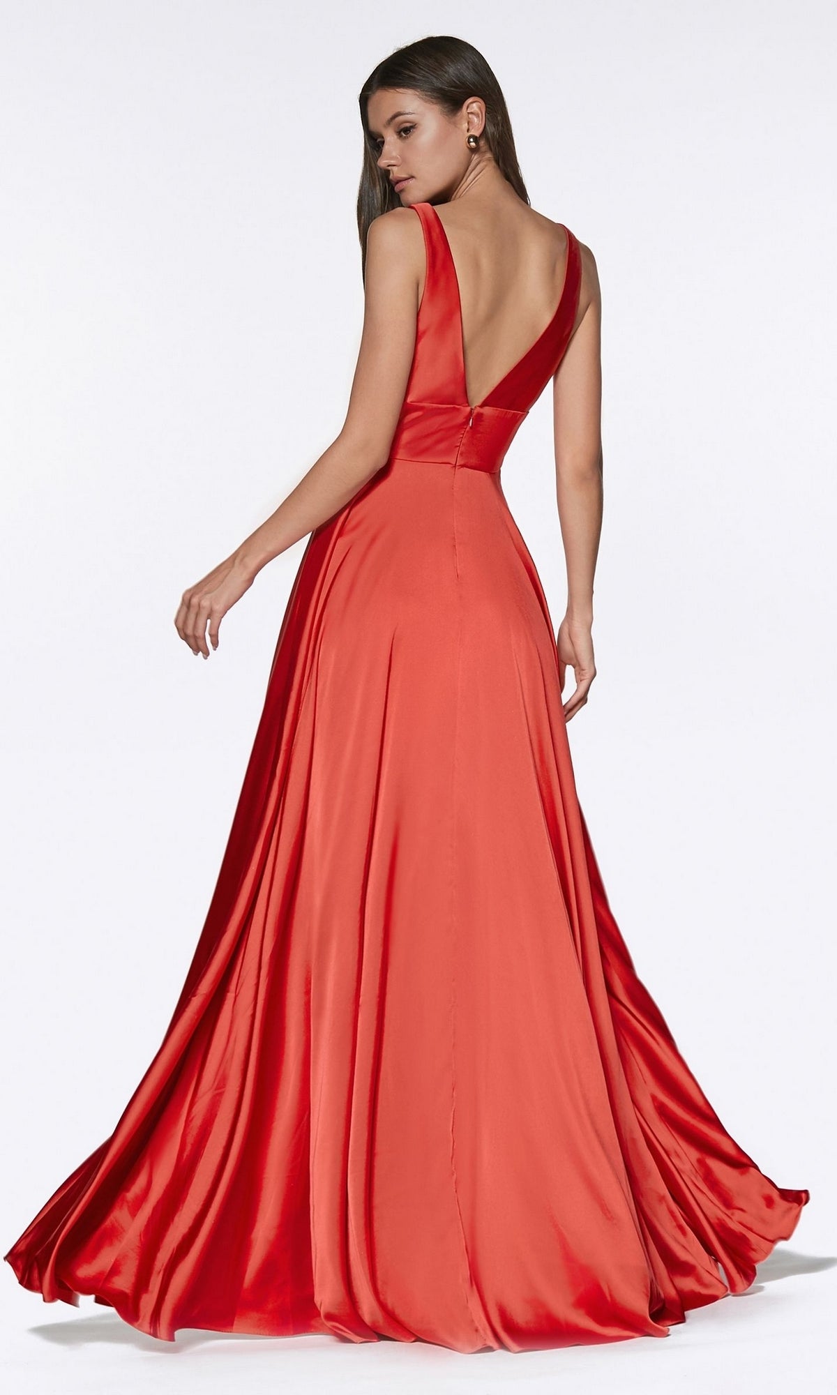Empire-Waist Simple Satin Long A-Line Prom Dress CL7469 - Image 2