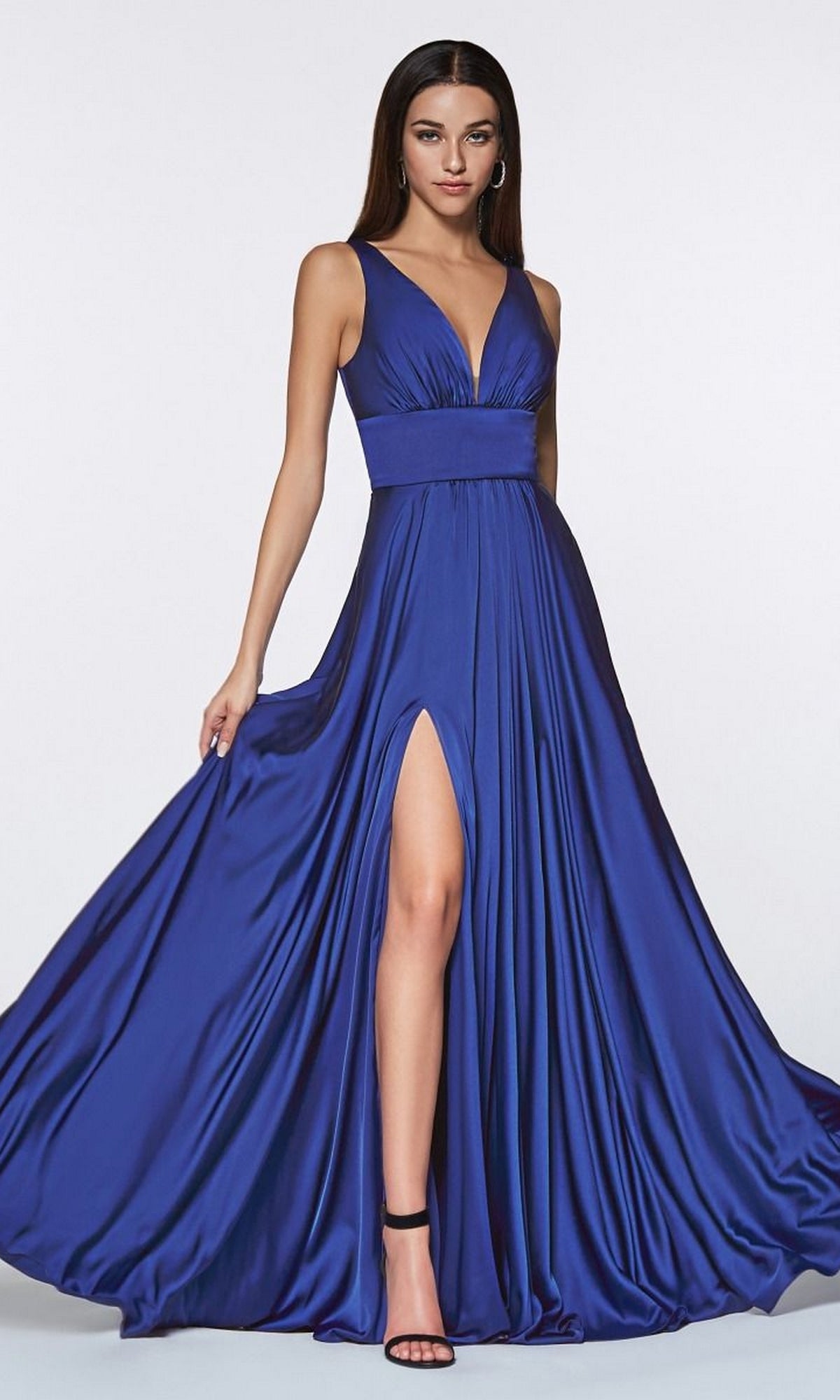 A-Line V-Neck Classic Long Satin Prom Dress CL7469A - Image 3