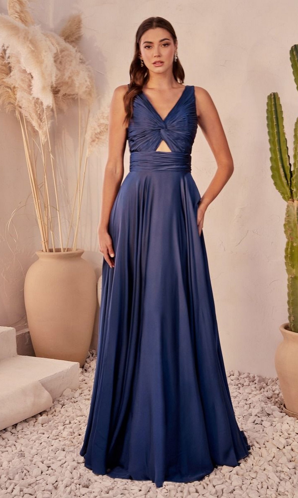 Twist-Front Long A-Line Cut-Out Prom Dress CL7497