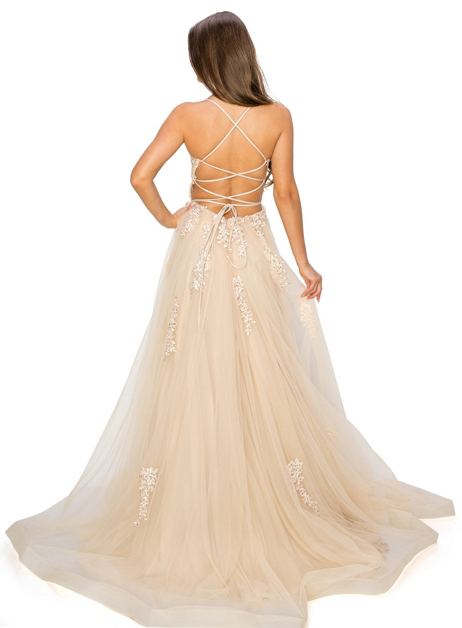 Floral-Embroidered Long Tulle Prom Dress 8031J - Image 10