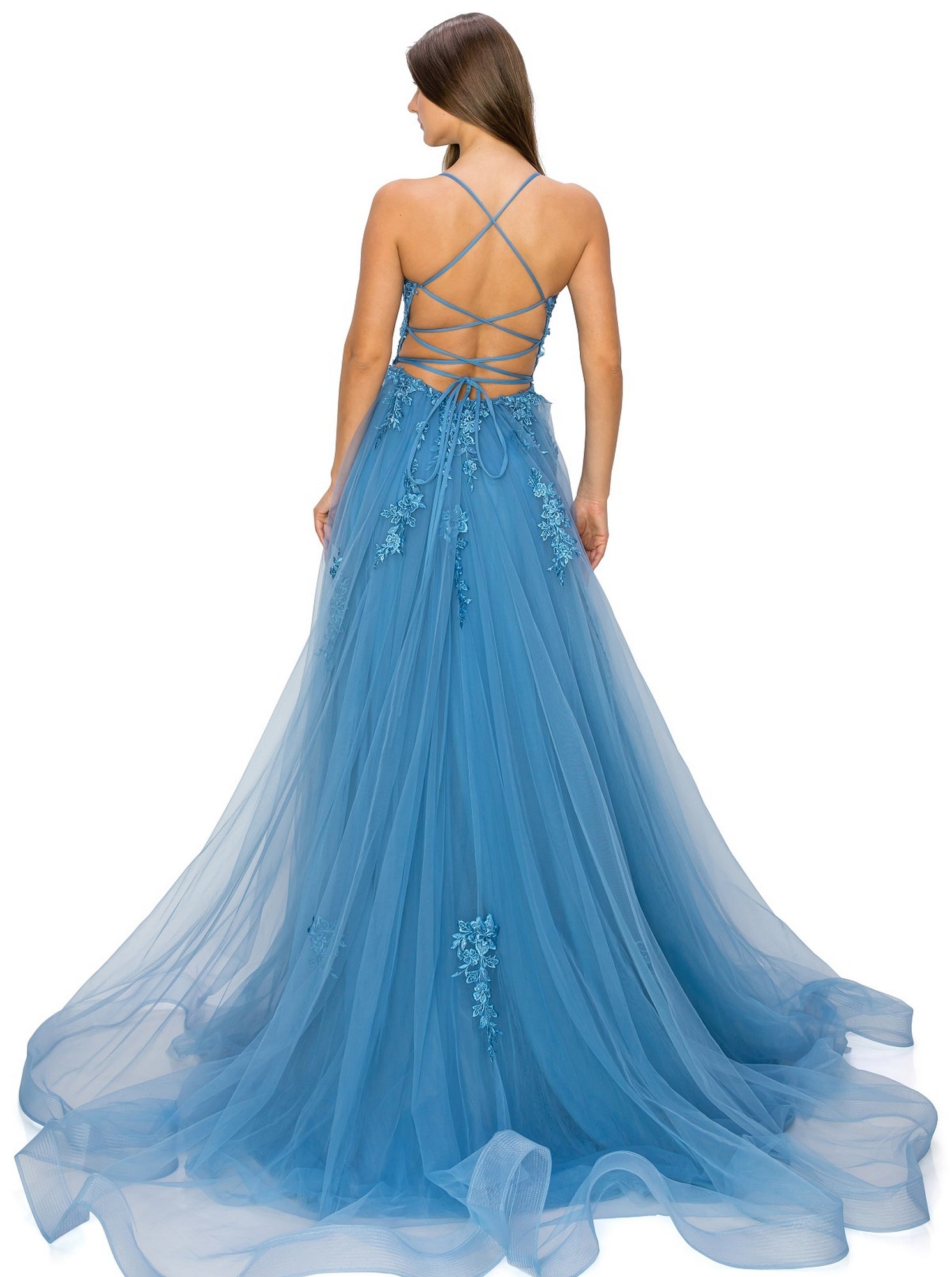 Floral-Embroidered Long Tulle Prom Dress 8031J - Image 2