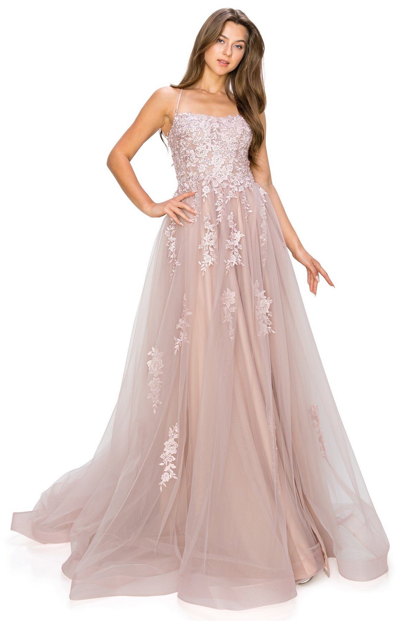 Floral-Embroidered Long Tulle Prom Dress 8031J - Image 6