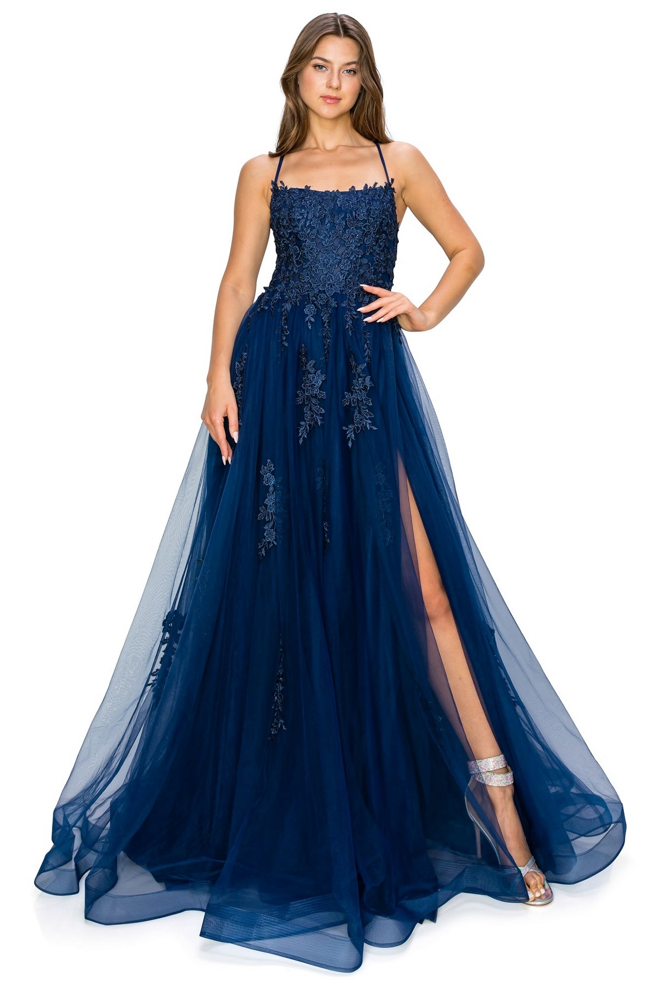 Floral-Embroidered Long Tulle Prom Dress 8031J - Image 9