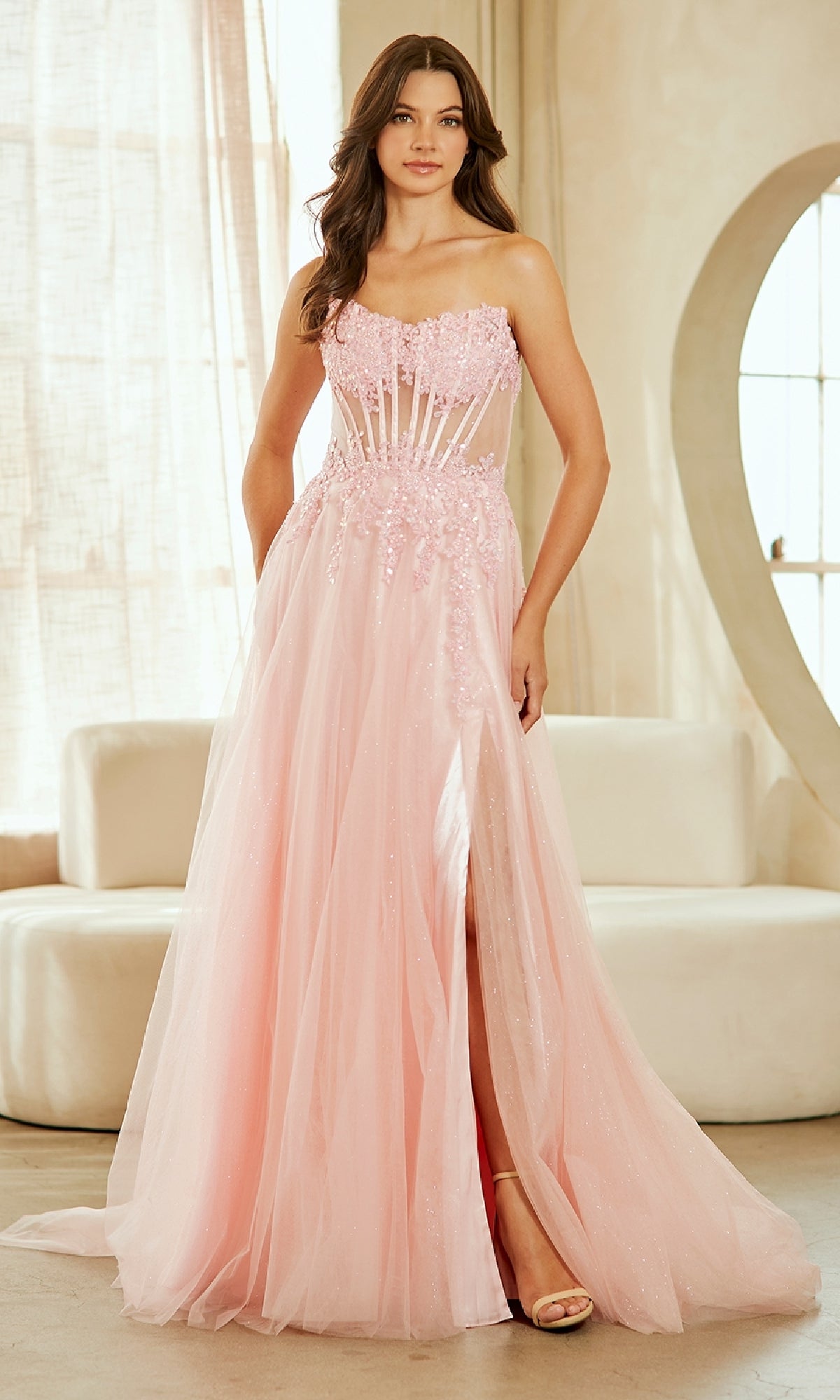 Strapless Glitter Prom Gown: Amelia Couture 9078 - Image 10