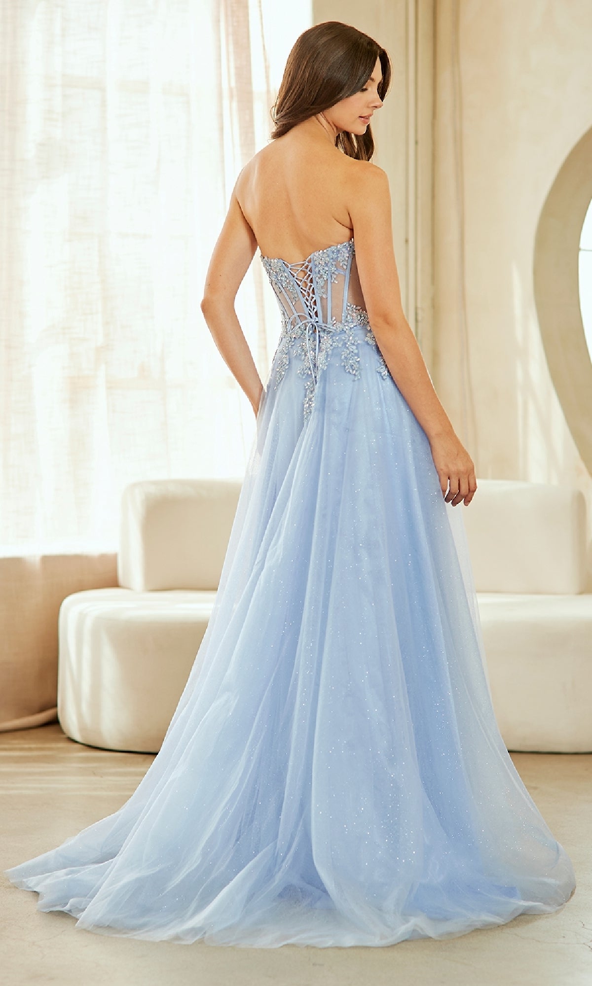 Strapless Glitter Prom Gown: Amelia Couture 9078 - Image 2