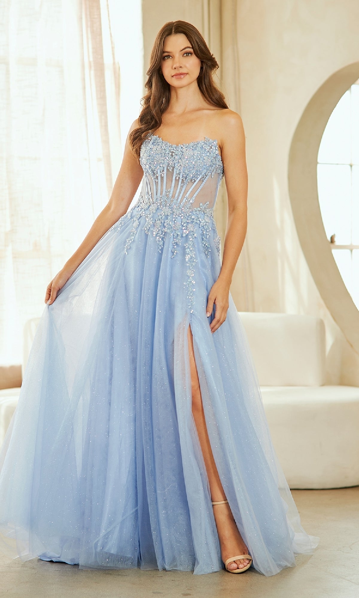 Strapless Glitter Prom Gown: Amelia Couture 9078 - Image 4