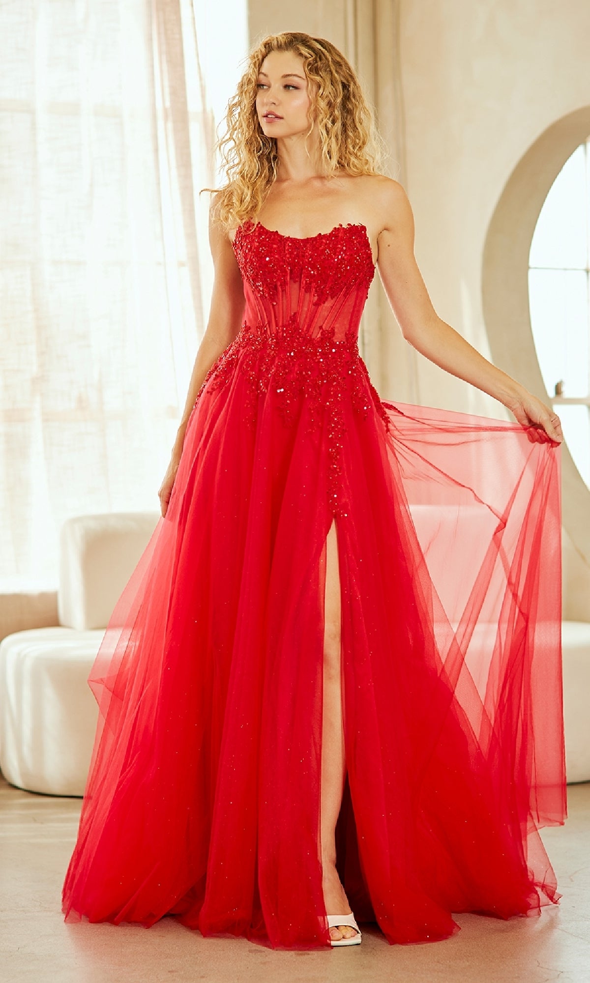 Strapless Glitter Prom Gown: Amelia Couture 9078 - Image 5