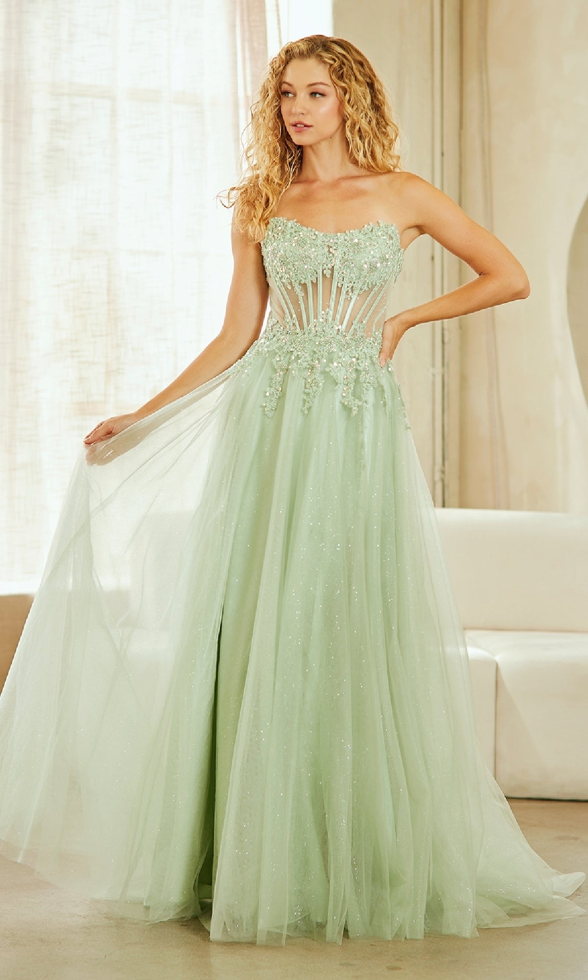 Strapless Glitter Prom Gown: Amelia Couture 9078 - Image 6