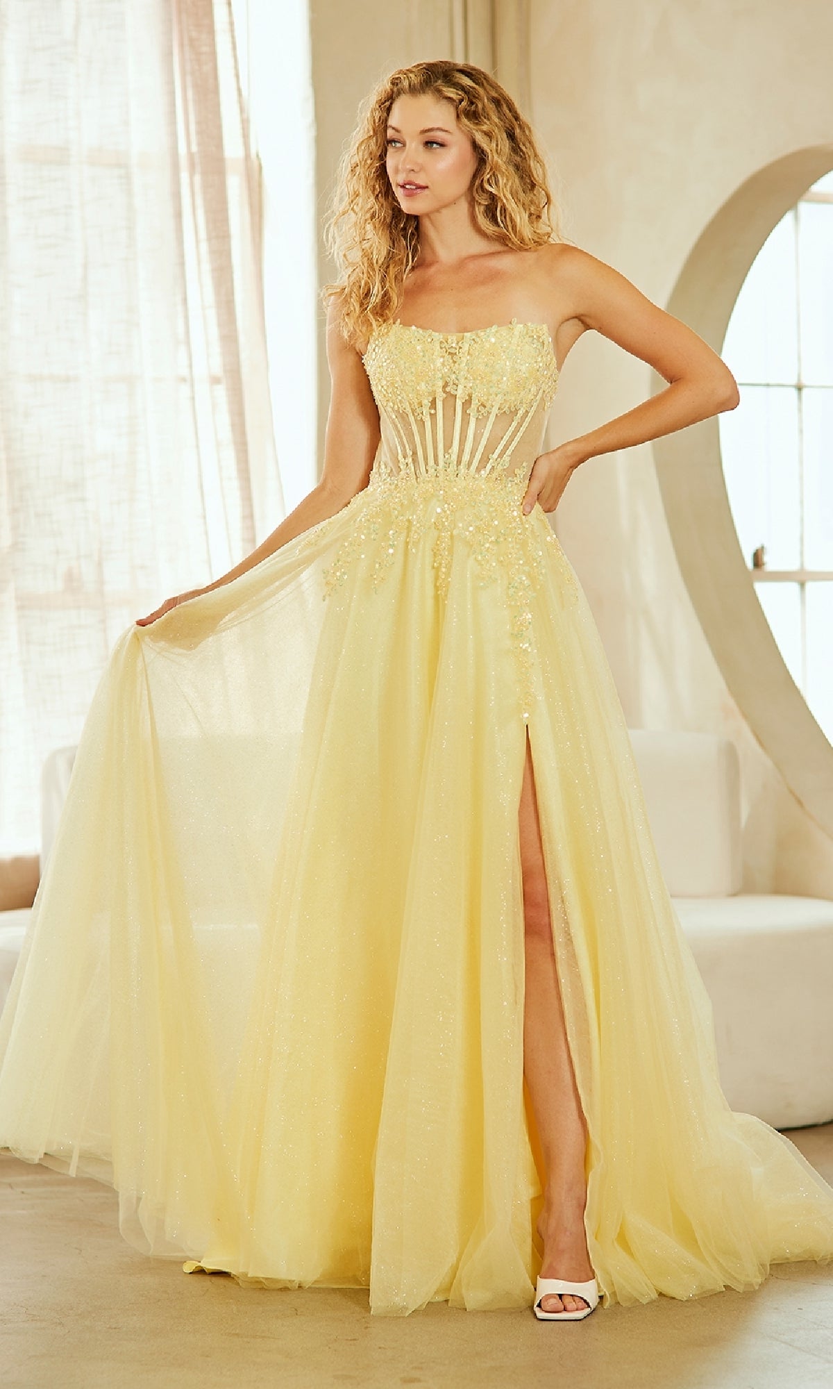Strapless Glitter Prom Gown: Amelia Couture 9078 - Image 3