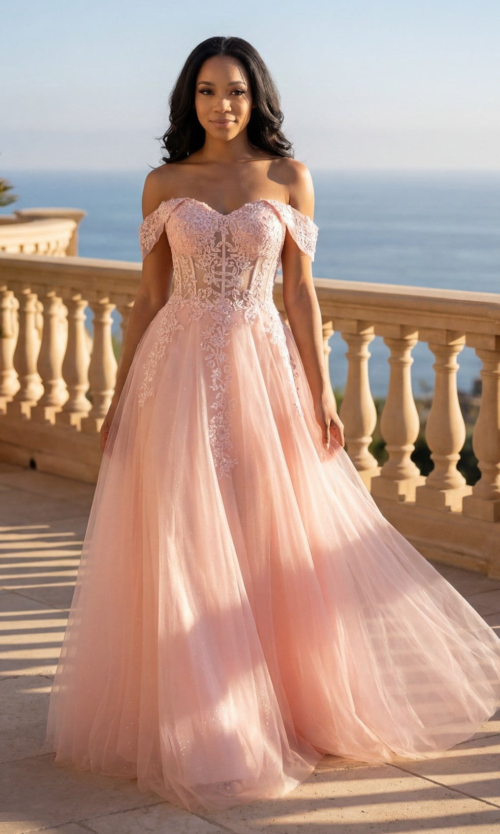 Off-the-Shoulder Long Glitter Ball Gown: Chicas - Image 3