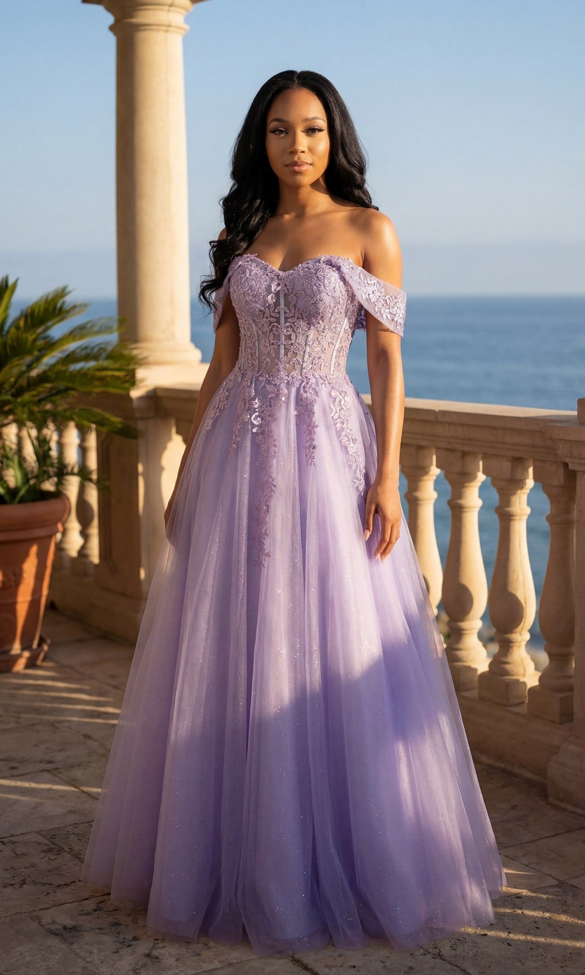 Off-the-Shoulder Long Glitter Ball Gown: Chicas - Image 6