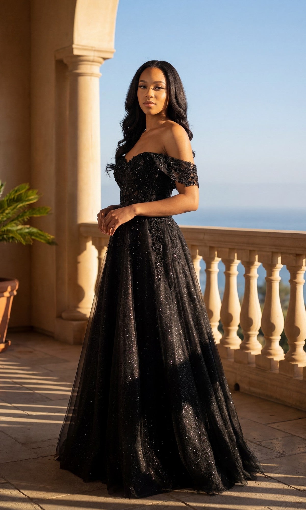 Off-the-Shoulder Long Glitter Ball Gown: Chicas - Image 5