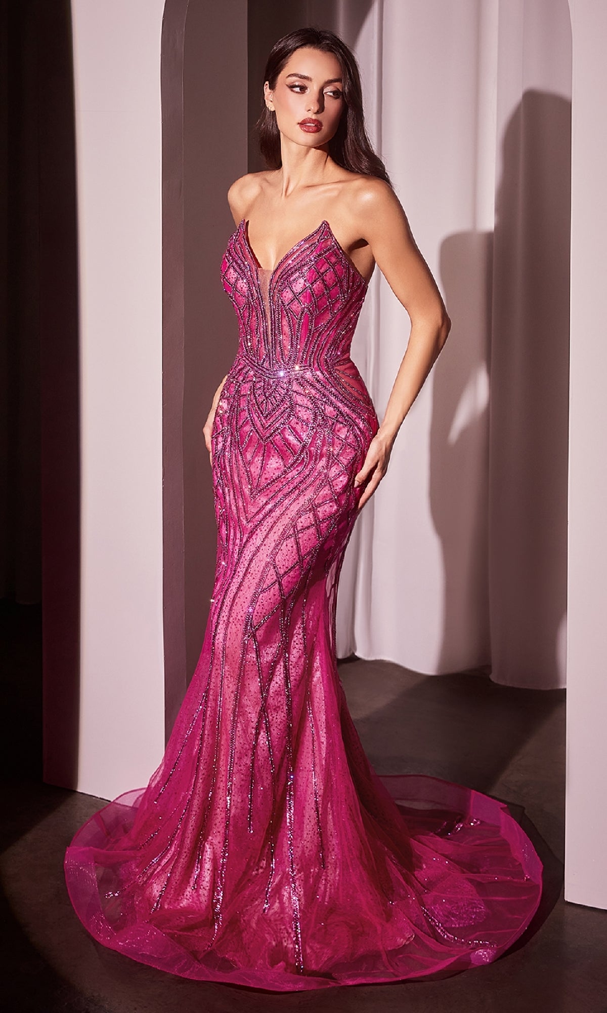 Strapless Long Sequin-Print Prom Dress CLCC6018 - Image 9