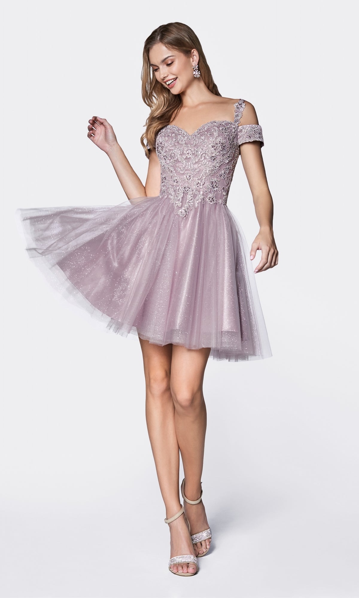 Cold-Shoulder Short Glitter Homecoming Dress CD0132 - Image 4