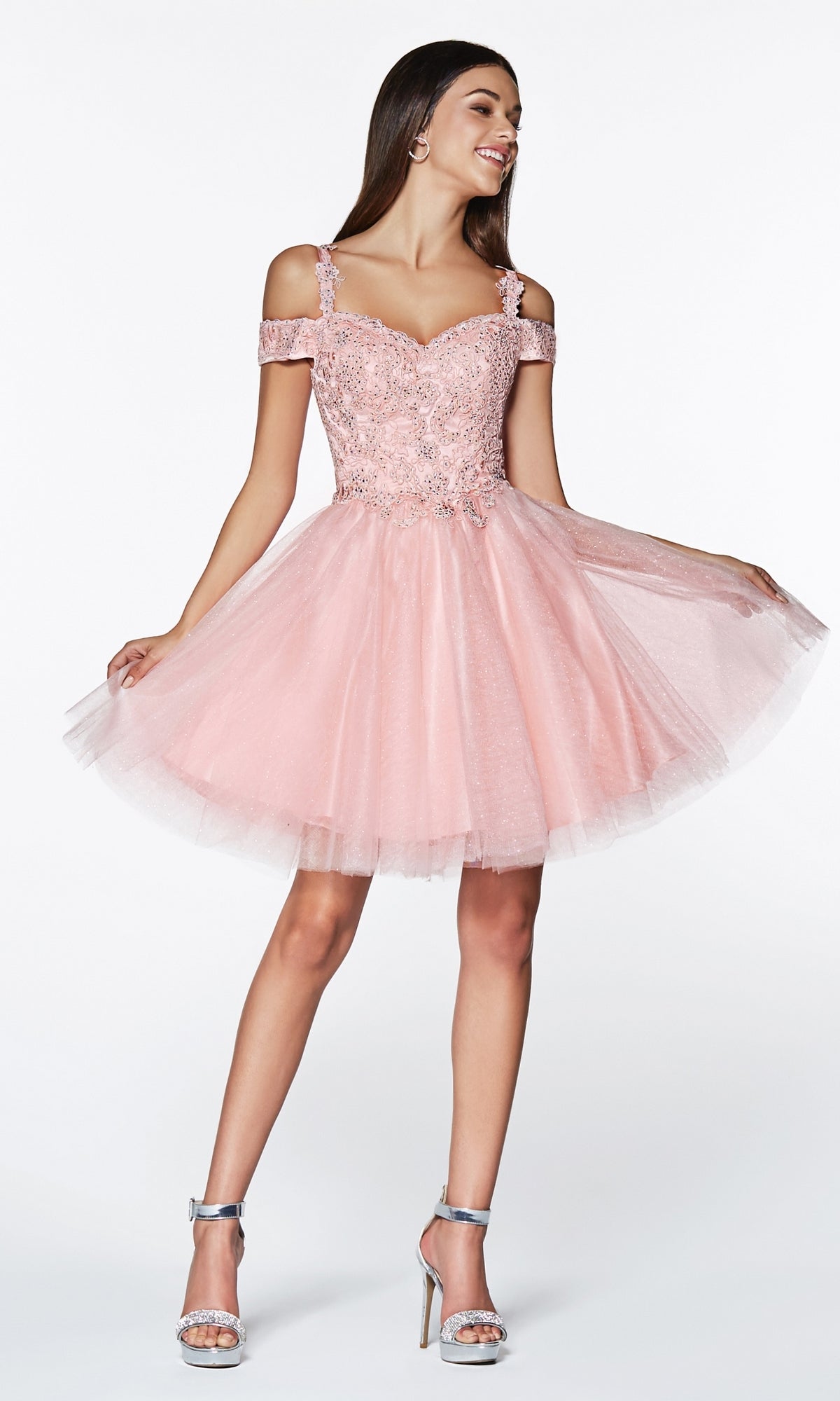 Cold-Shoulder Short Glitter Homecoming Dress CD0132 - Image 7