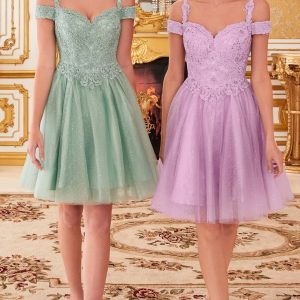 Cold-Shoulder Short Glitter Homecoming Dress CD0132