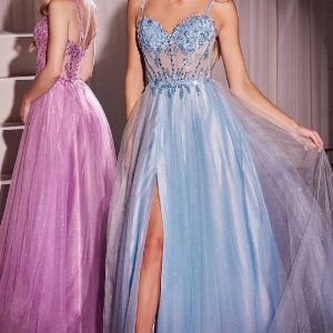 Glitter-Tulle Long Prom Dress: CLCD0234