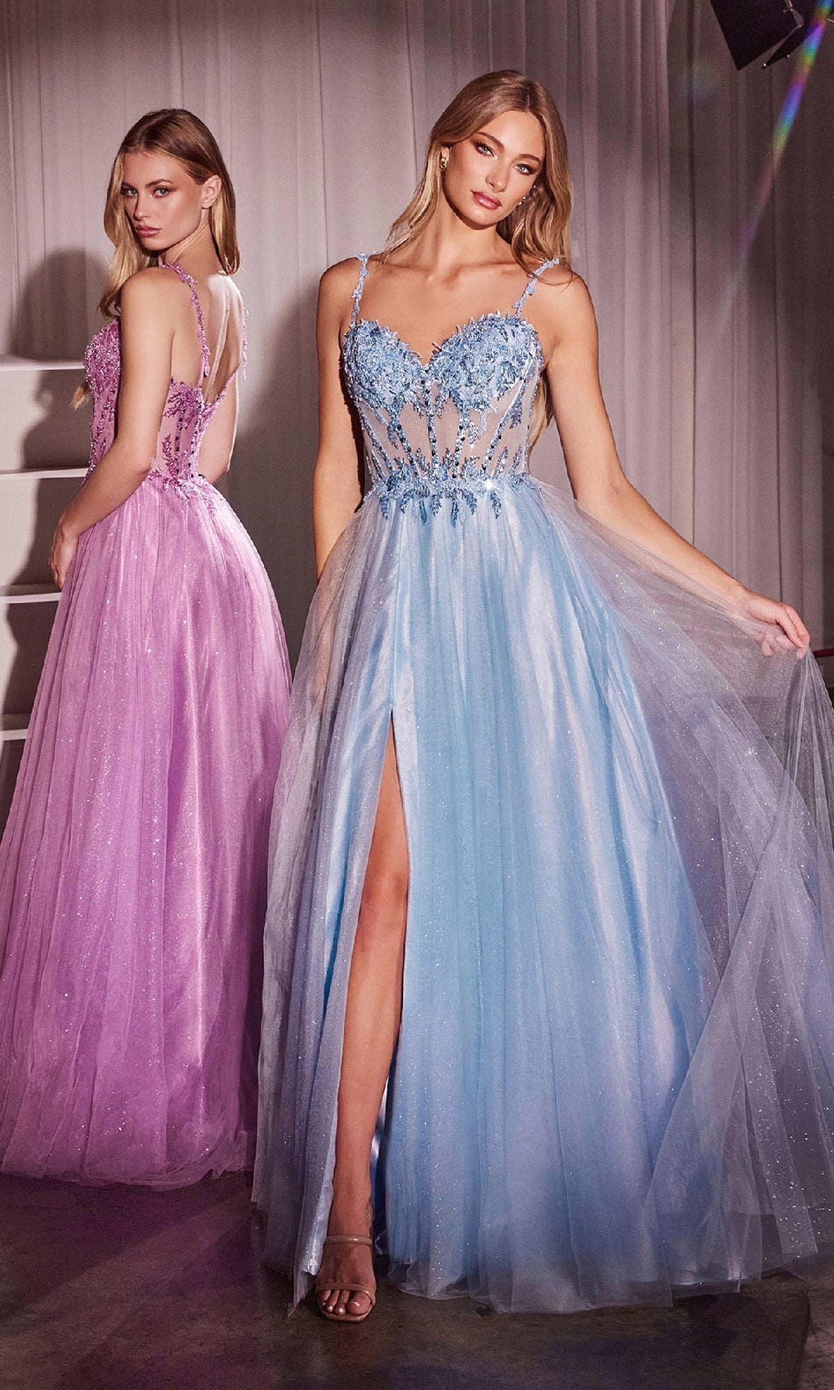 Glitter-Tulle Long Prom Dress: CLCD0234