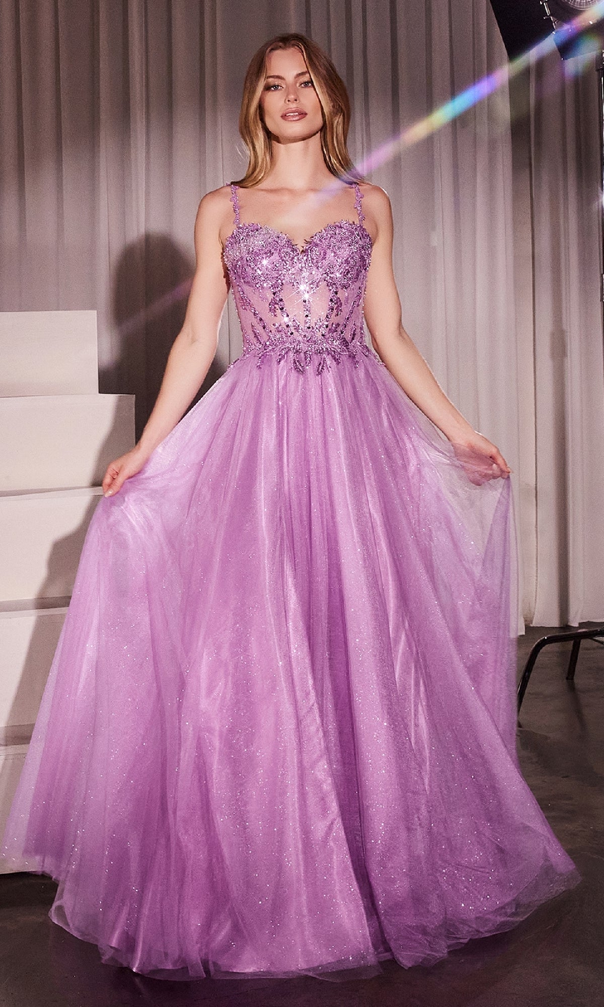Glitter-Tulle Long Prom Dress: CLCD0234 - Image 3