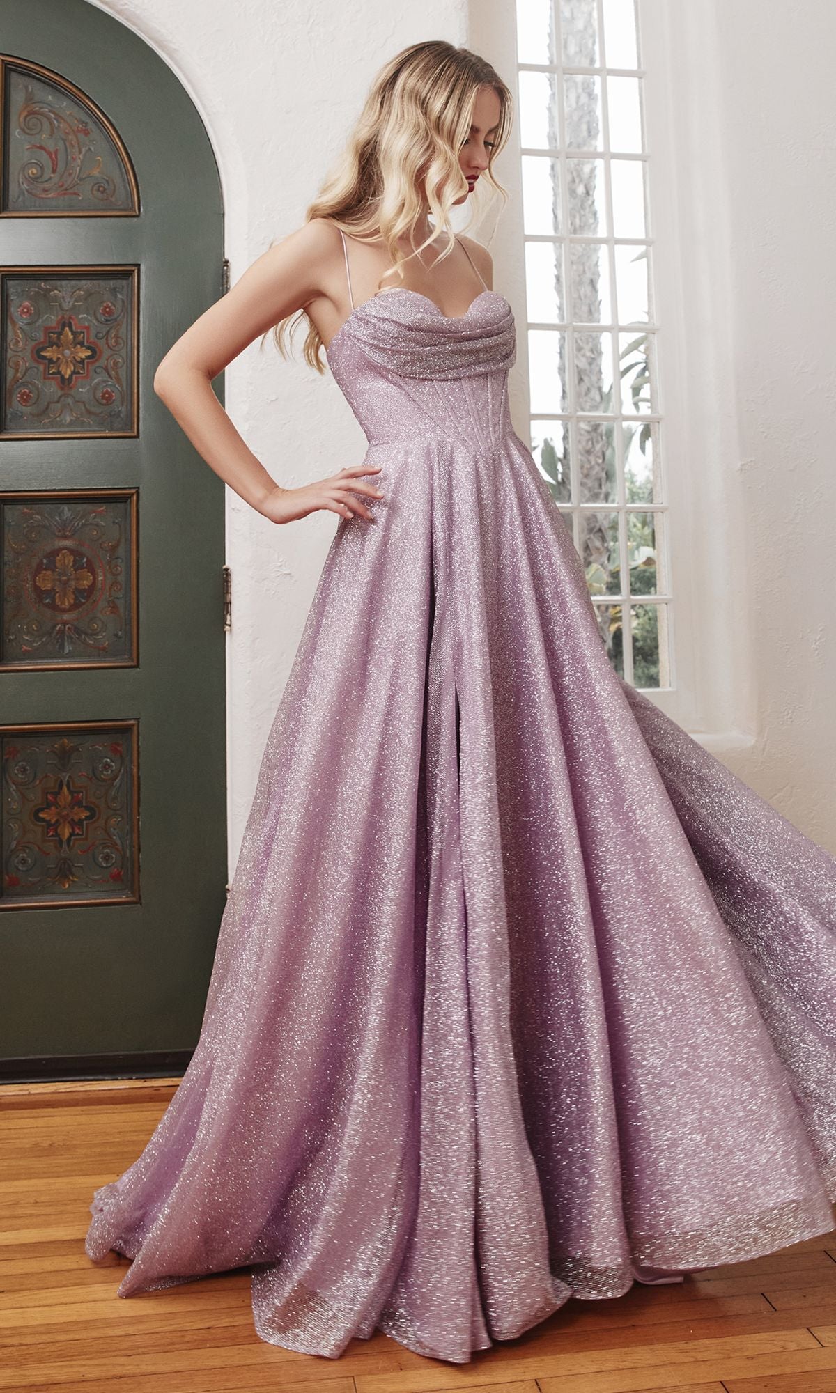 Draped-Bodice Long Glitter A-Line Prom Dress CLCD252 - Image 2