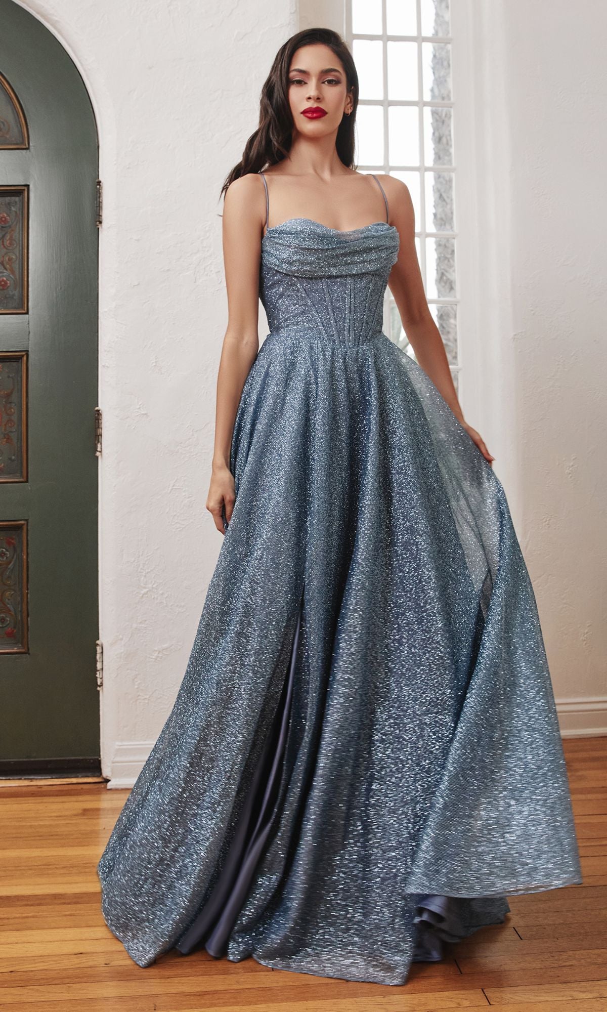 Draped-Bodice Long Glitter A-Line Prom Dress CLCD252 - Image 7