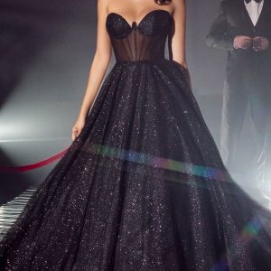 Strapless Sheer-Corset Glitter Prom Ball Gown CD275