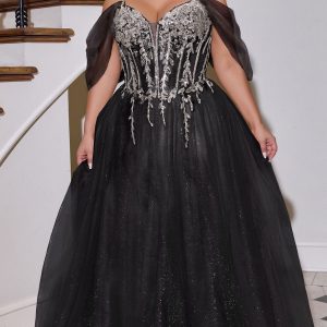 Plus-Size Glitter Prom Ball Gown: CLCD721C