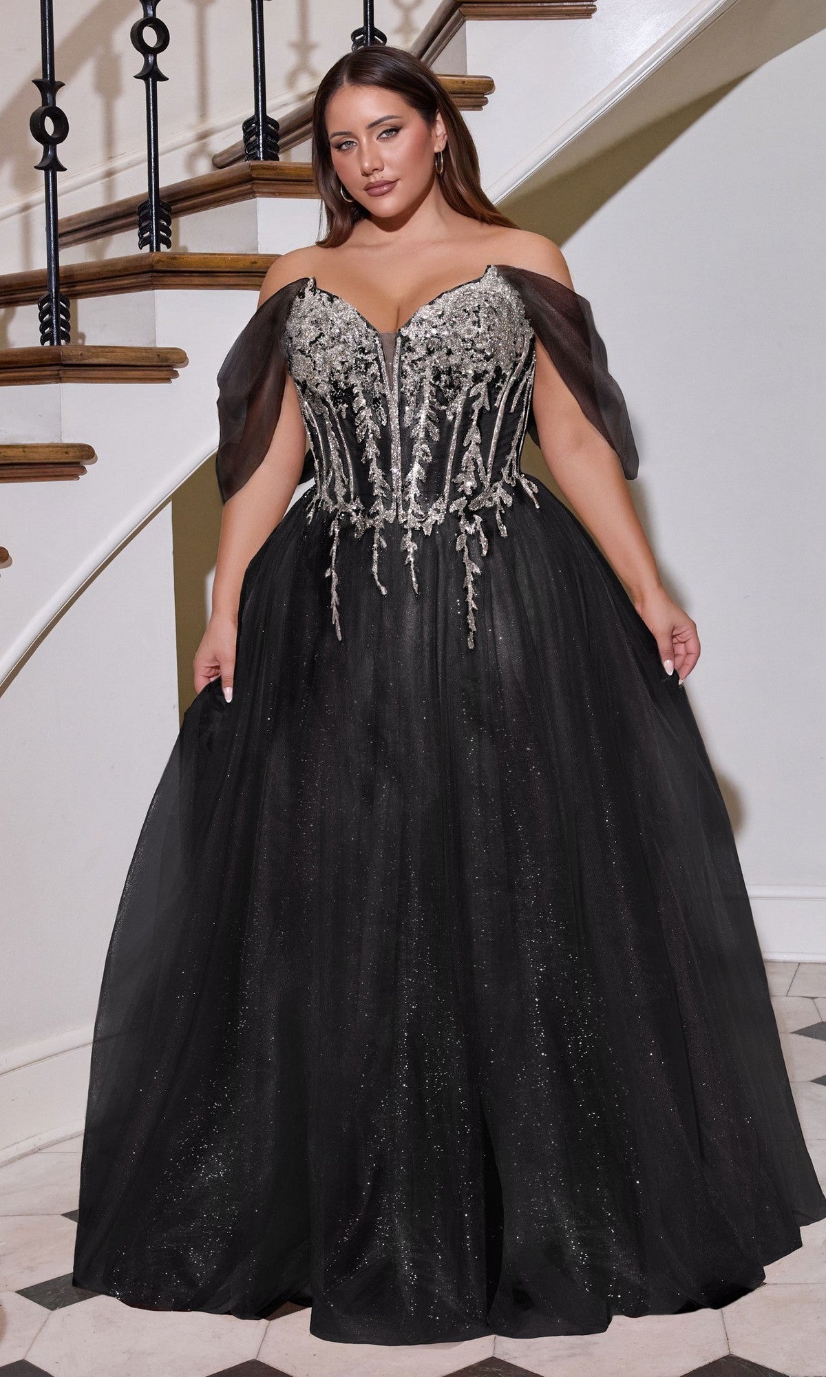 Plus-Size Glitter Prom Ball Gown: CLCD721C