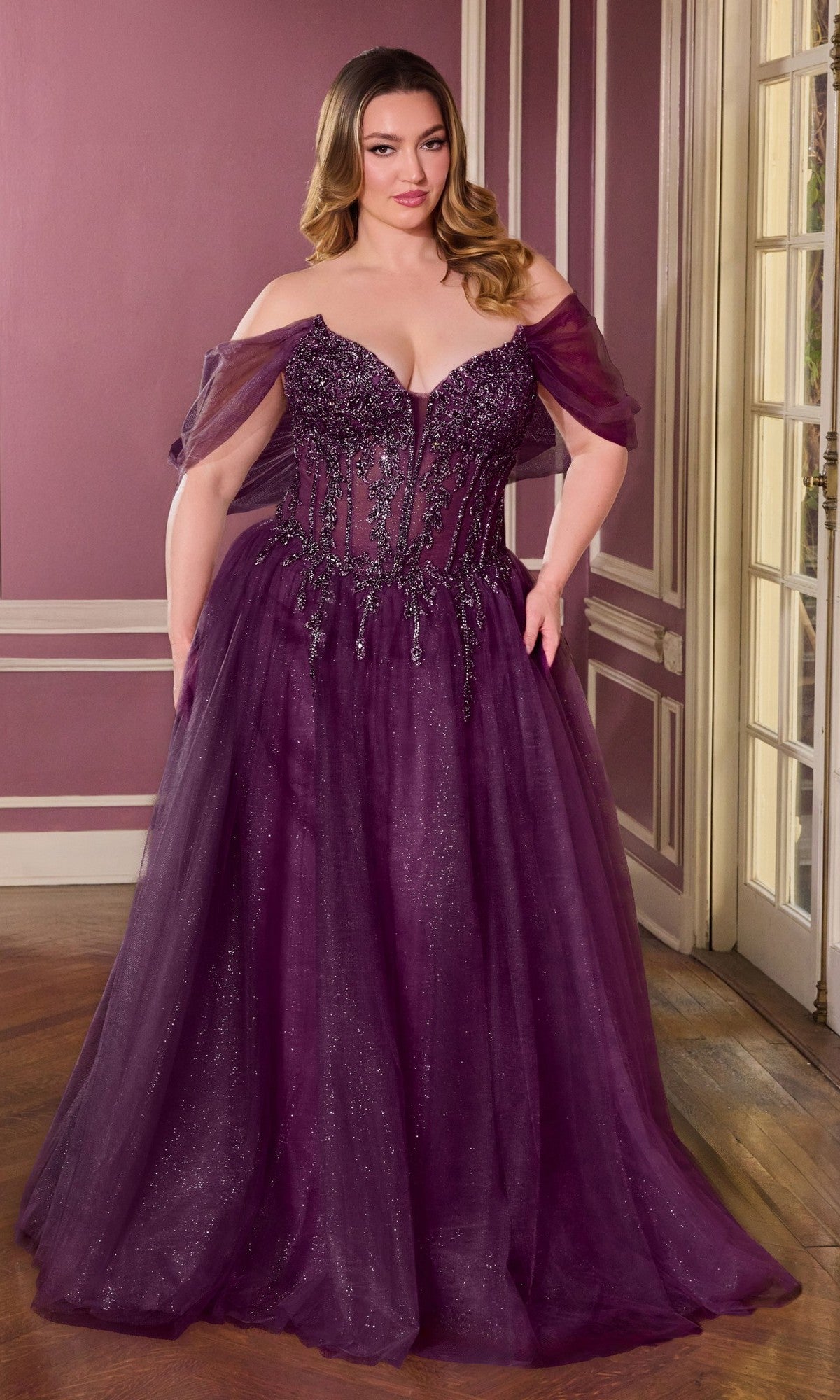 Plus-Size Glitter Prom Ball Gown: CLCD721C - Image 4