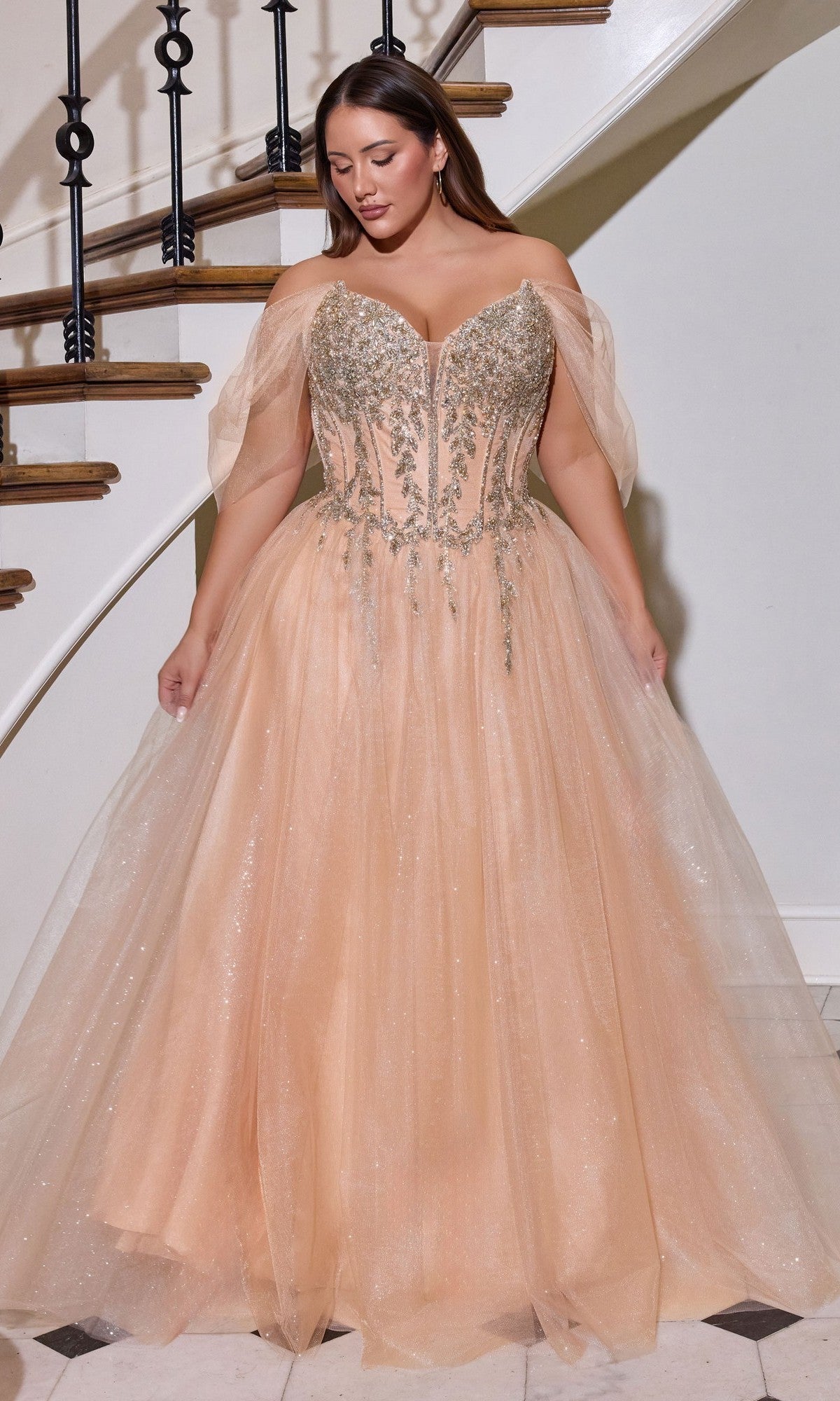 Plus-Size Glitter Prom Ball Gown: CLCD721C - Image 6