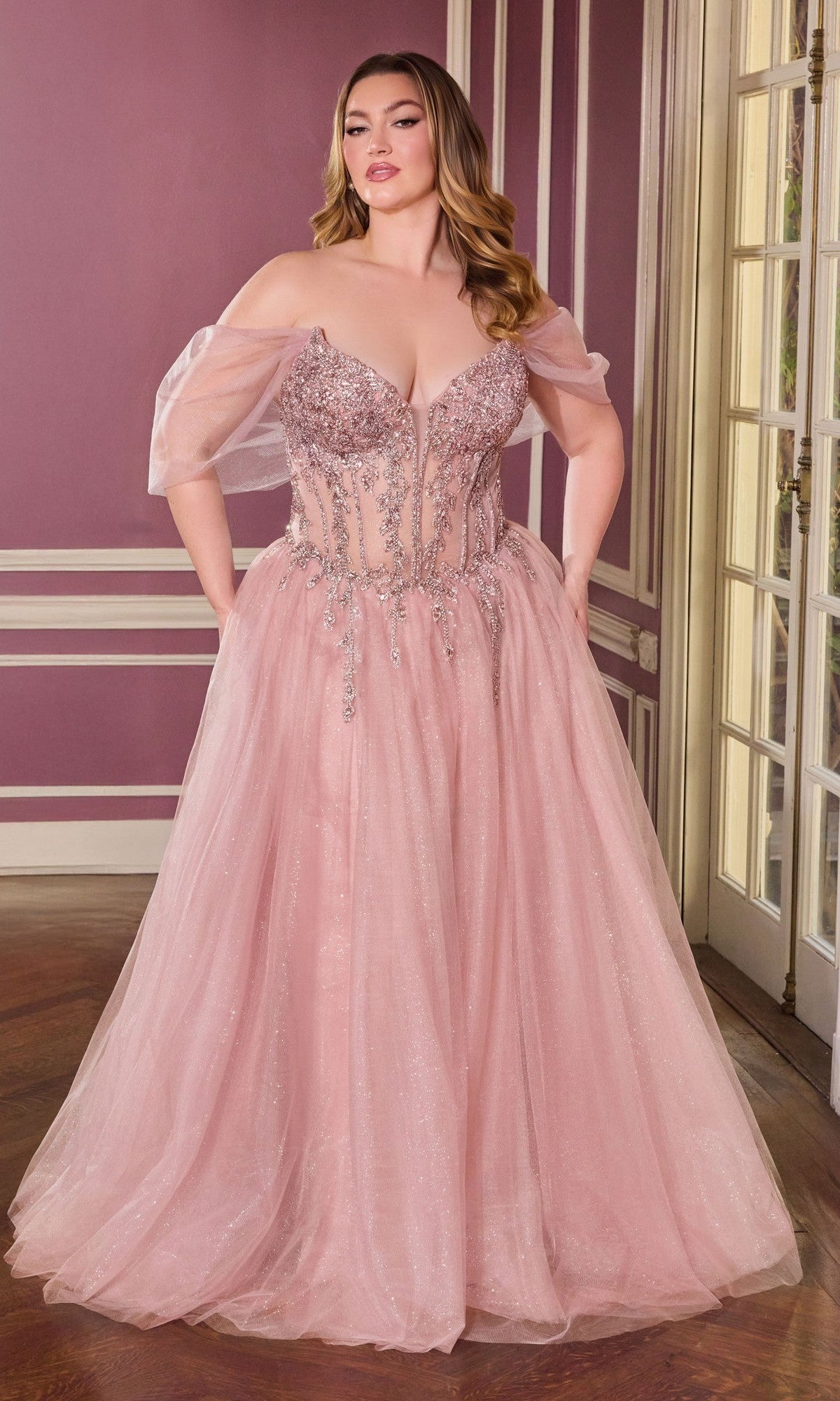 Plus-Size Glitter Prom Ball Gown: CLCD721C - Image 5