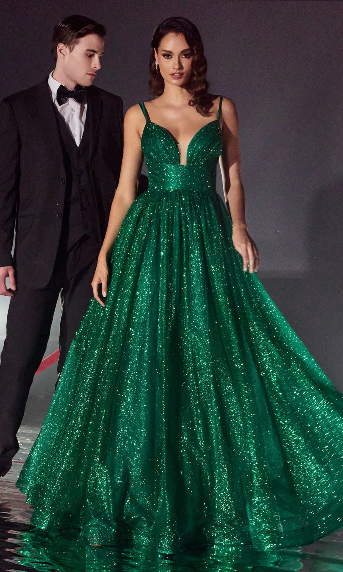 Corset-Back Long Glitter Prom Ball Gown CD996