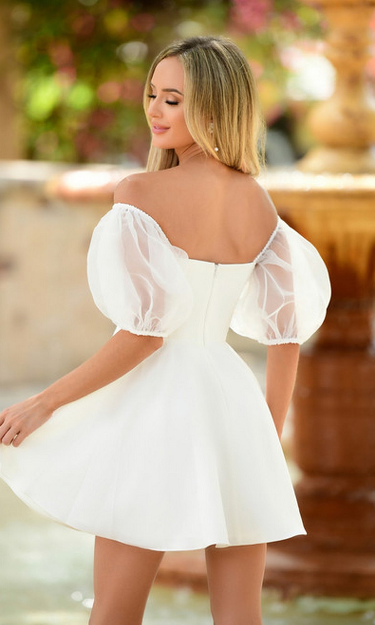 Short Puff-Sleeve Party Dress: Chloe by Velvi - Image 2