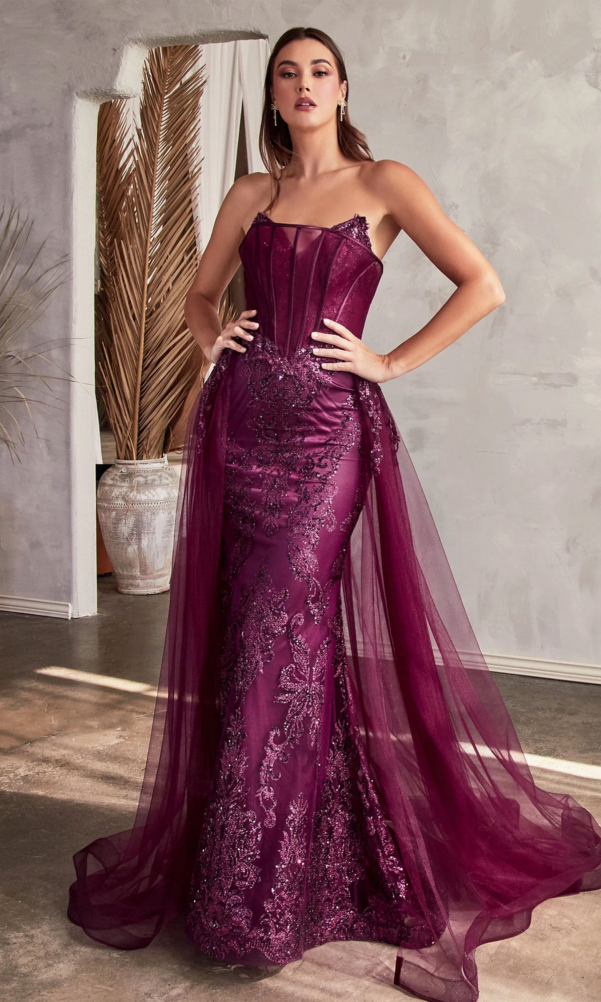 Glitter-Print Strapless Long Prom Dress J858 - Image 9