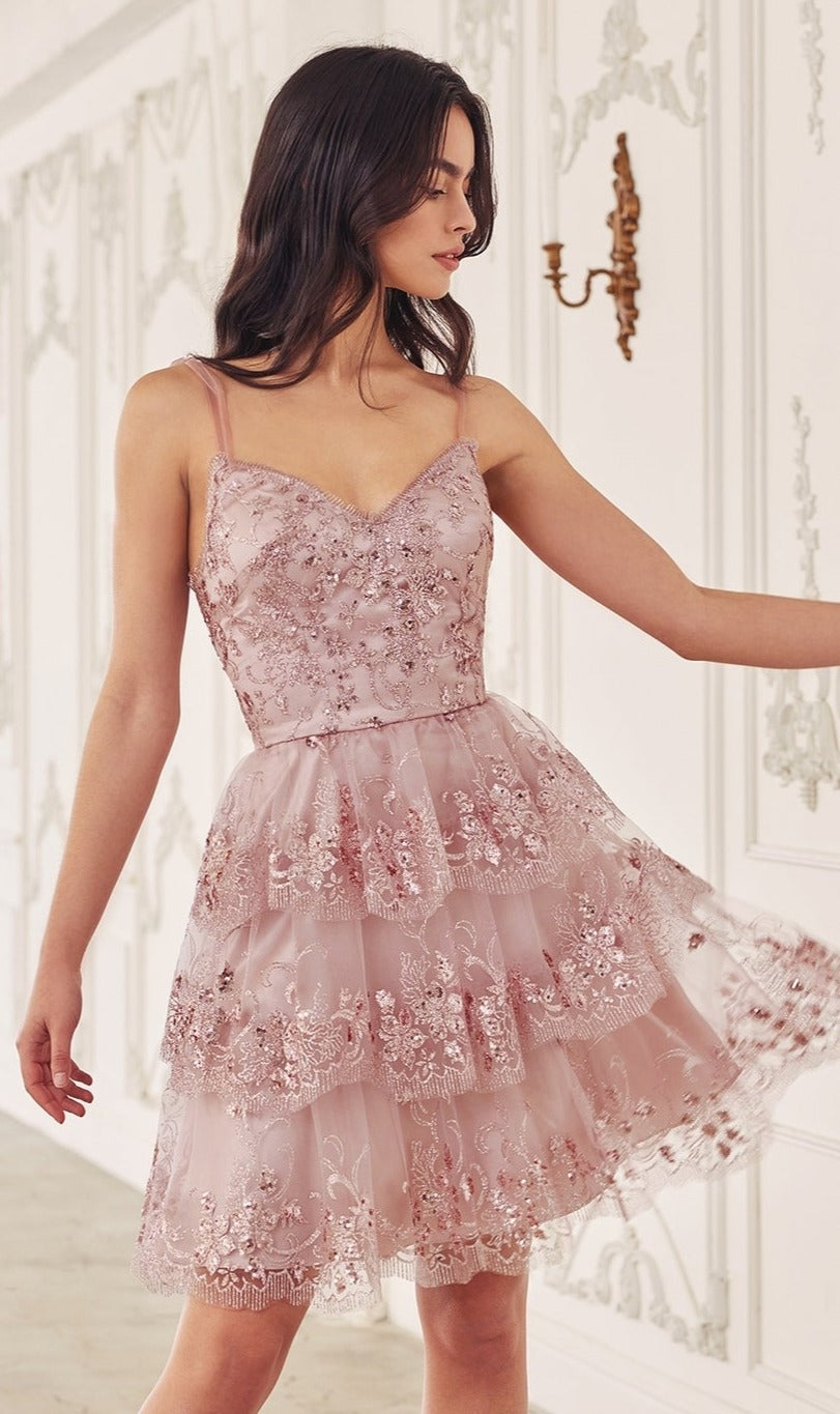 Sequin-Print Short Ruffled Homecoming Dress KV1090 - Image 4