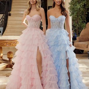 Strapless Ruffled Prom Ball Gown: Nox Anabel R1688